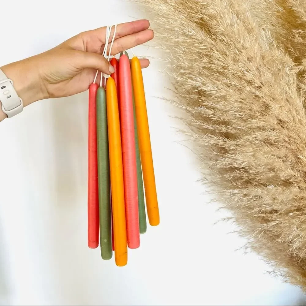 NEW ANTHROPOLOGIE Multi Red 11” Classic Paraffin Wax Taper Candle Sticks S/3